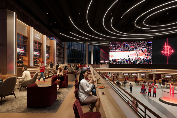 Toyota Center Reimagined project rendering, interior, hospitality spaces.